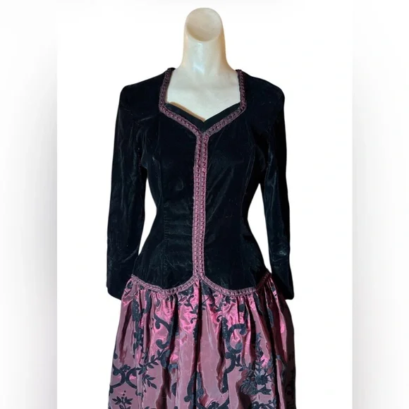 Vintage 80s Scott McClintock Velvet Taffeta Holiday Dress Whimsigoth Baroque SM
